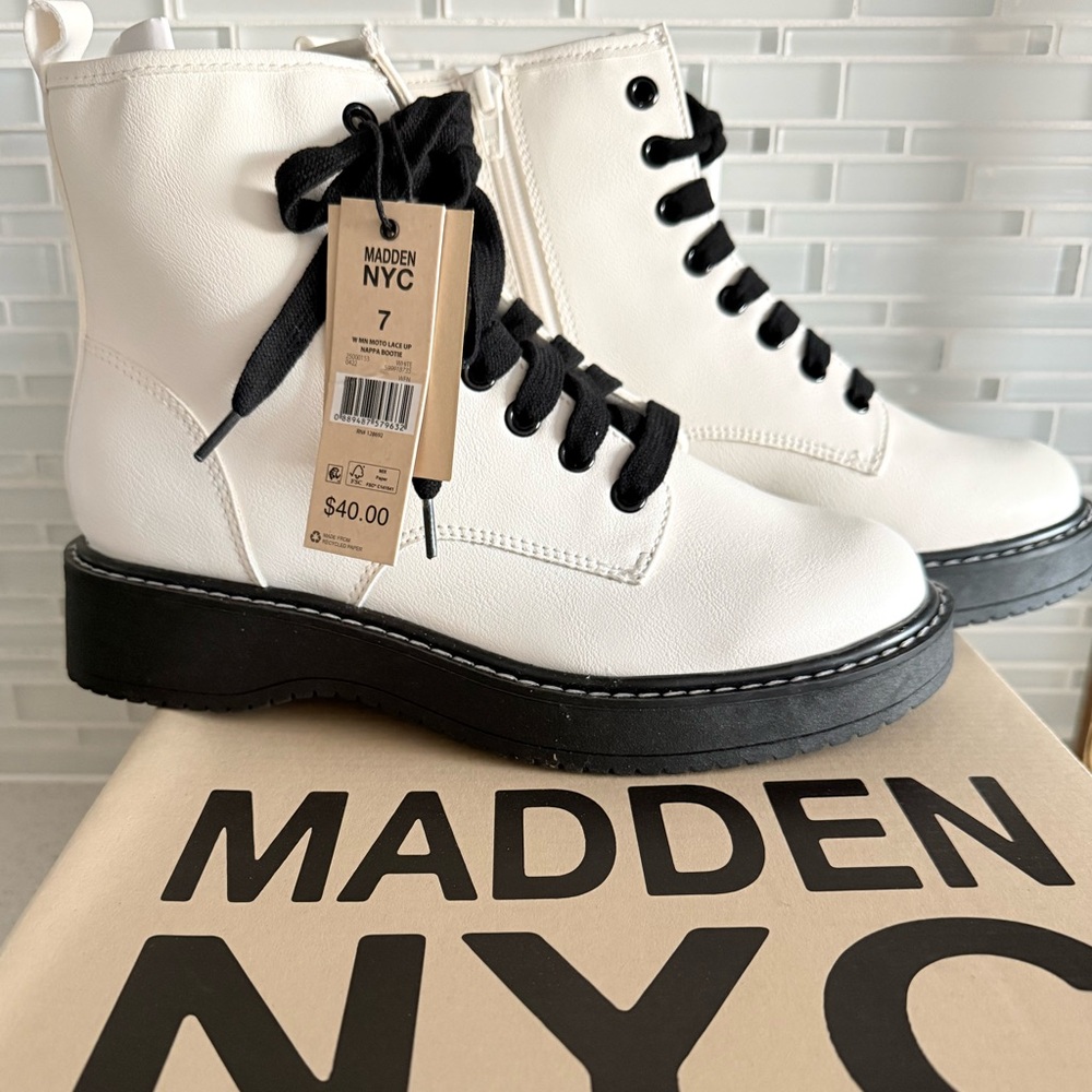 Madden NYC Women's White Combat Boots
